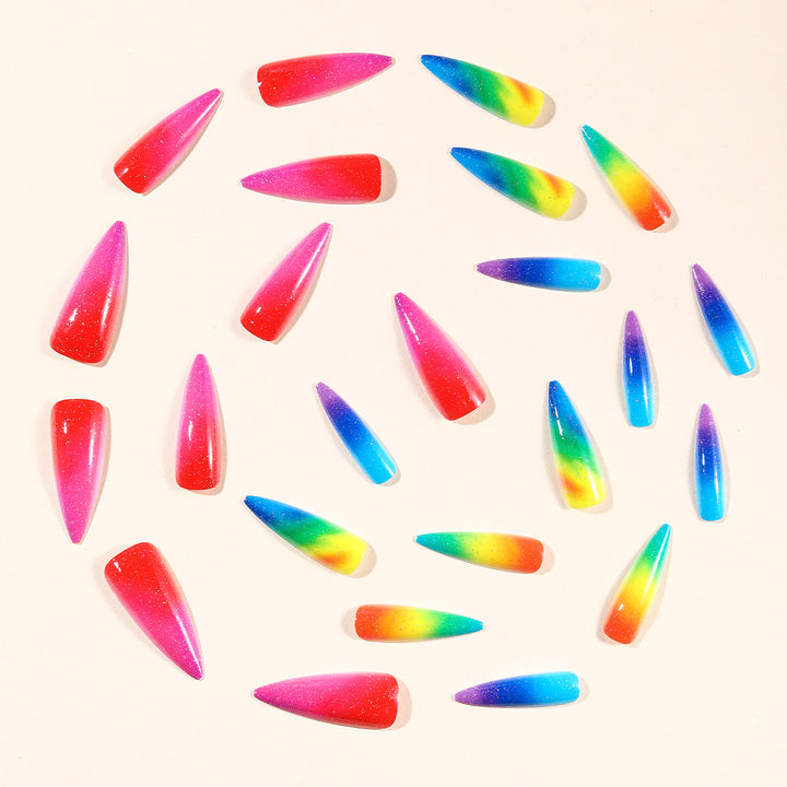 Stiletto Rainbow Ombre Nail Art Extensions Stornfield