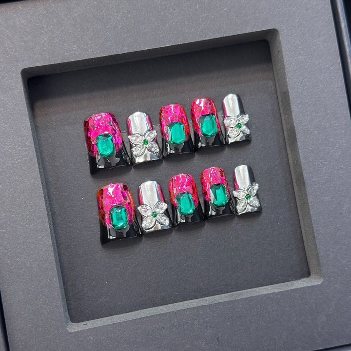 Glamorous Press-On Nail Design with Jewel Accents Stornfield