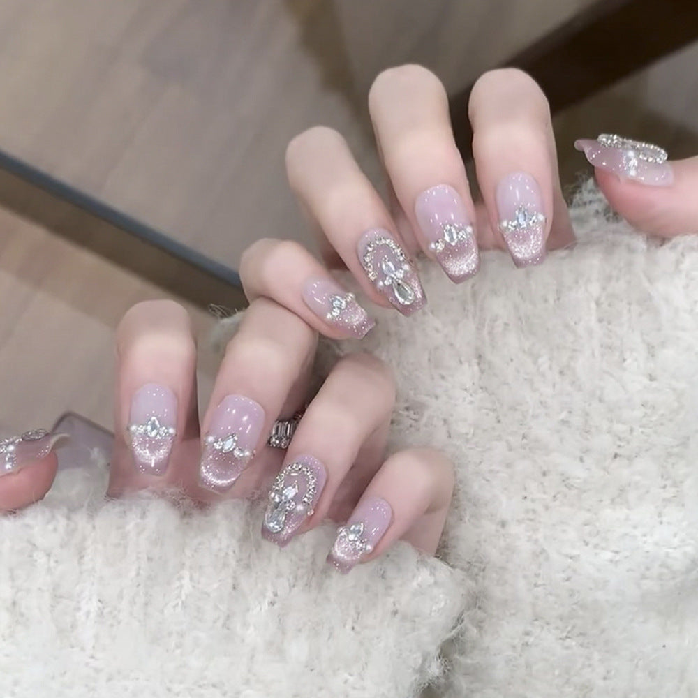 Artful Press-On Nails with Glitter and Rhinestone Decorations Stornfield