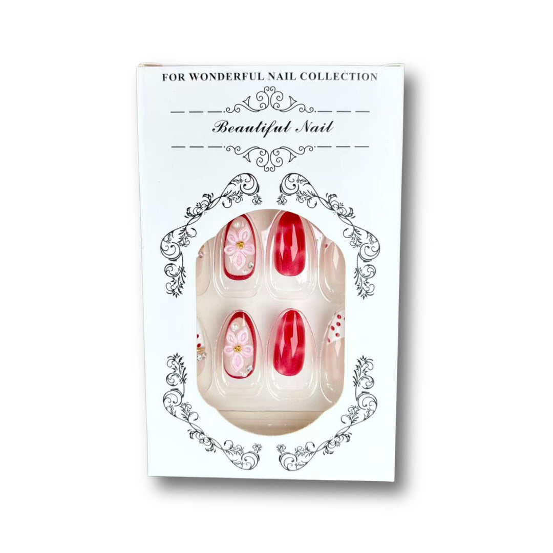 Artistic Floral and Gem-Embellished Press-On Nail Set