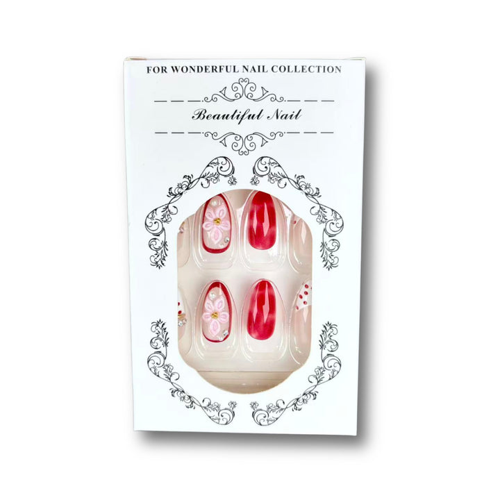Artistic Floral and Gem-Embellished Press-On Nail Set