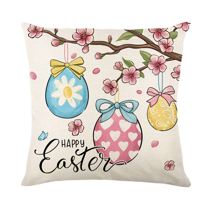 Decorative Cotton-Linen Easter Hanging Egg Print Throw Pillow Cover