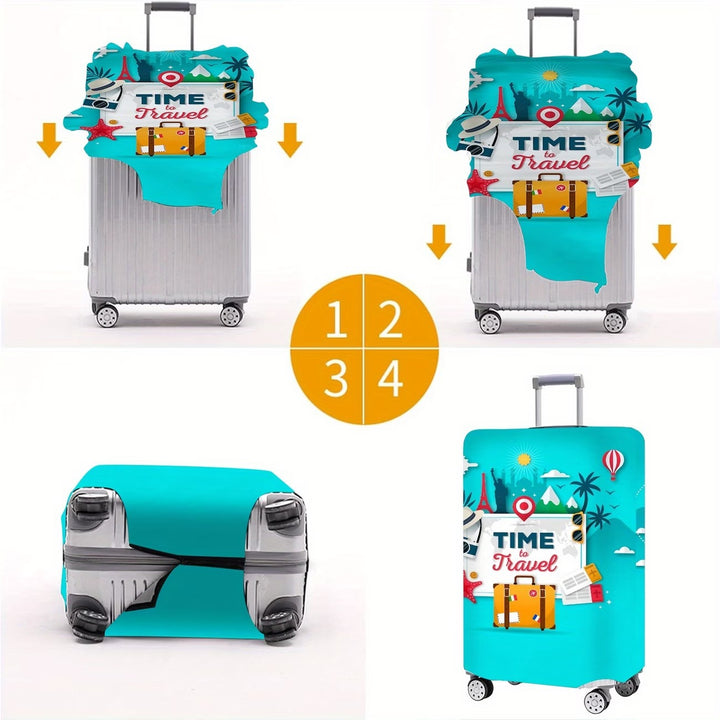 Unisex nan elastic motive suitcase protection in retro travel poster design with zipper and anti-slip attachment for spinner trolleys Stornfield