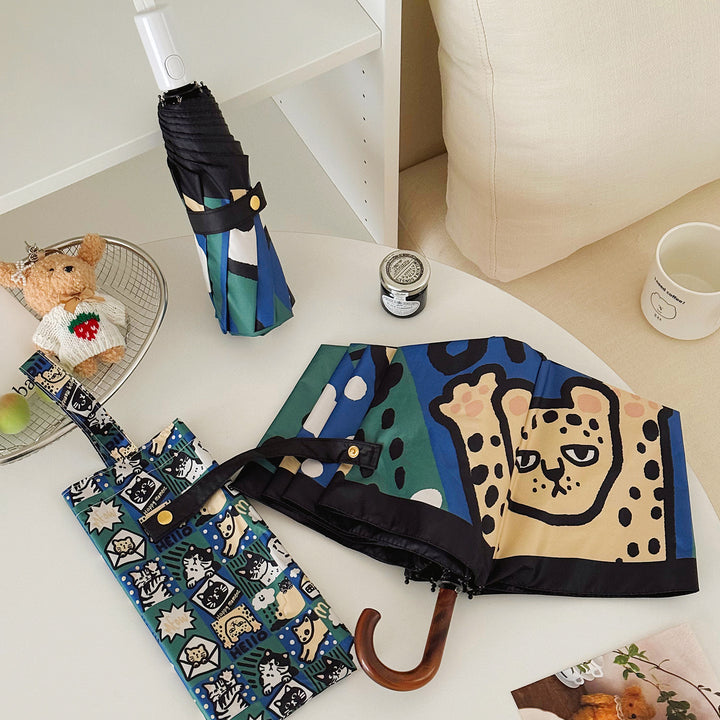 Women's Foldable Umbrella with Playful Cat Pattern Stornfield