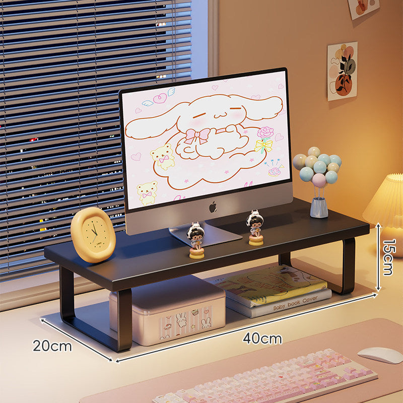Wood-Top Monitor Riser and Desktop Organizer Stand with Under-Shelf Storage
