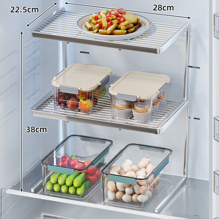 Two-Tier Adjustable Refrigerator Shelf Riser and Fridge Organizer