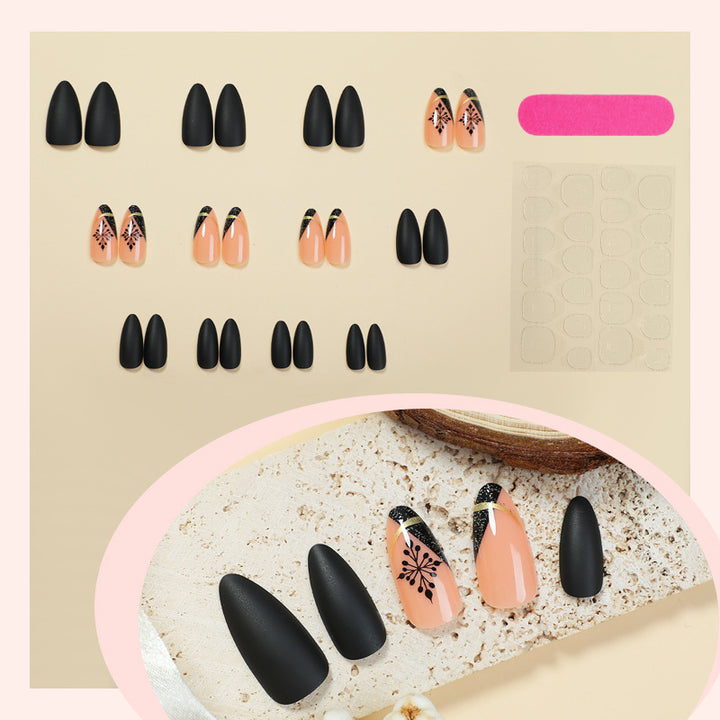 Artistic Matte Press-On Nail Set with Unique Floral Patterns Stornfield