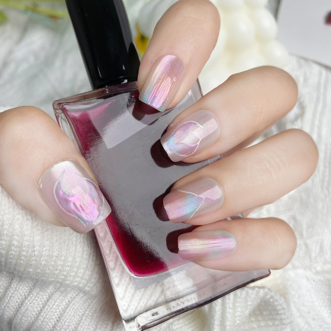 Iridescent Floral Design Press-On Nail Set