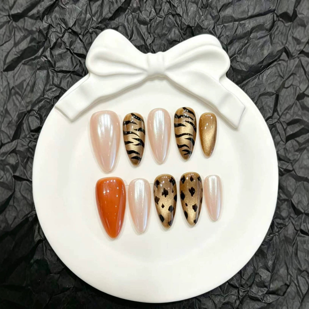 Decorative Press-On Nail Art Set with Animal Print Designs