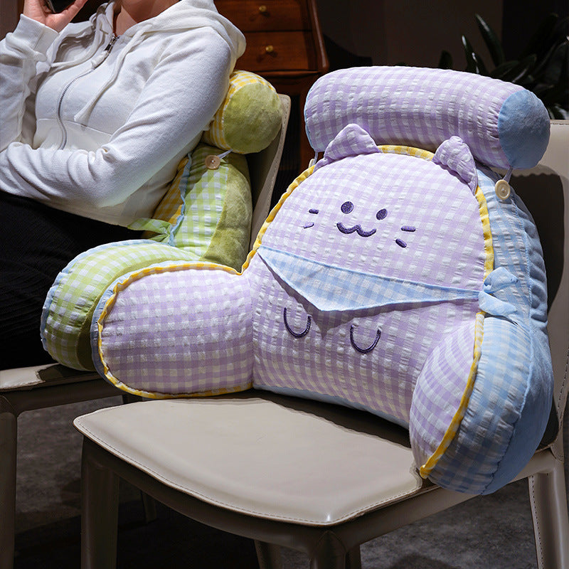 Reading pillow with neck support and plush cat shape