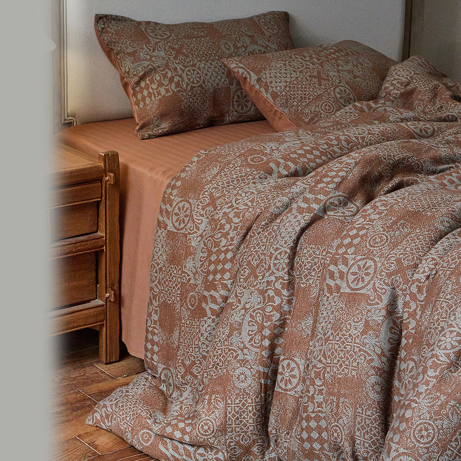 Washed Textured Linen-Blend Duvet Cover Set with Jacquard Motif and Envelope Closure