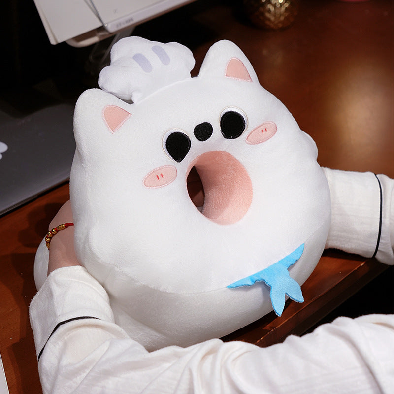 Ergonomic ring-shaped plush cat neck pillow