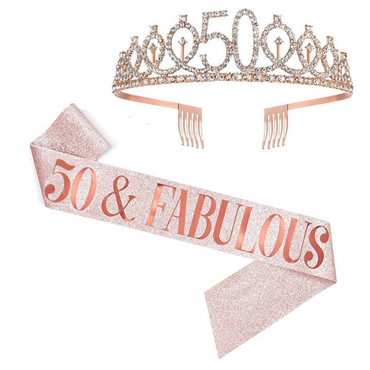 Girl Glittering Birthday Crown and Sash Set Stornfield