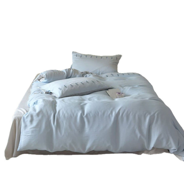 Washed Cotton Embroidered Botanical Duvet Cover and Pillowcase Set