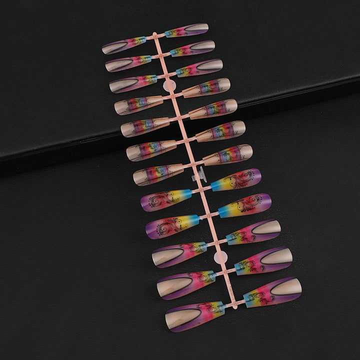 Fake nails with creative gradient colors and floral patterns Stornfield