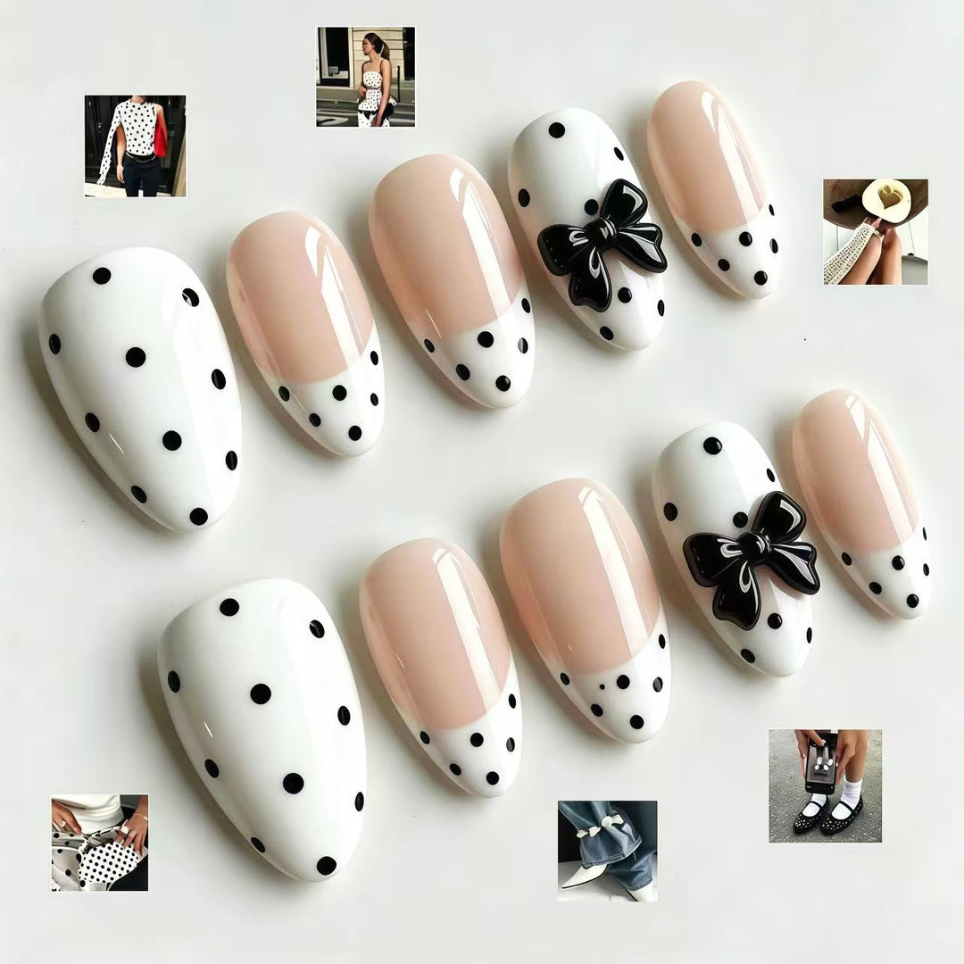Polka Dot and Bow Accent Press-On Nail Set