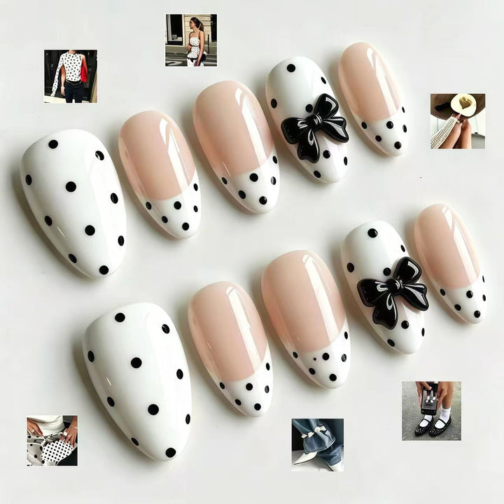 Polka Dot and Bow Accent Press-On Nail Set