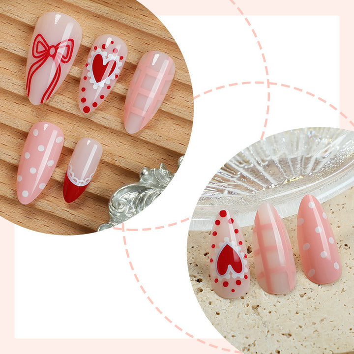 Creative Nail Art Set with Romantic Bow, Heart, and Dot Designs Stornfield