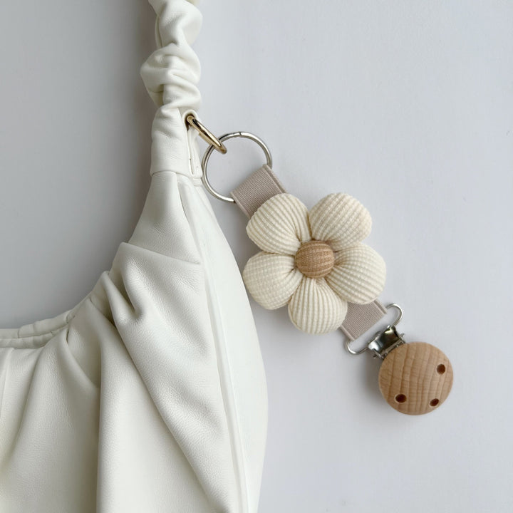 Embroidered Teddy Pacifier and Teether Clip with Wooden Safety Clamp