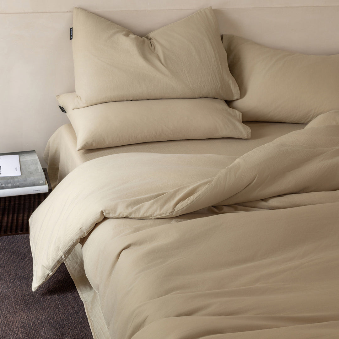Washed Cotton Duvet Cover Set with Deep-Pocket Fitted Sheet & Oxford Pillowcases