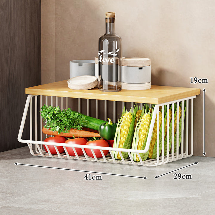 Multi-Tier Rolling Kitchen Pantry Cart with Wood Top and Deep Wire Storage Baskets