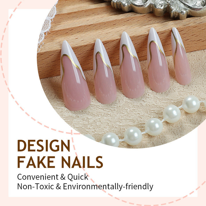 Artificial nail set with elegant gold edge Stornfield