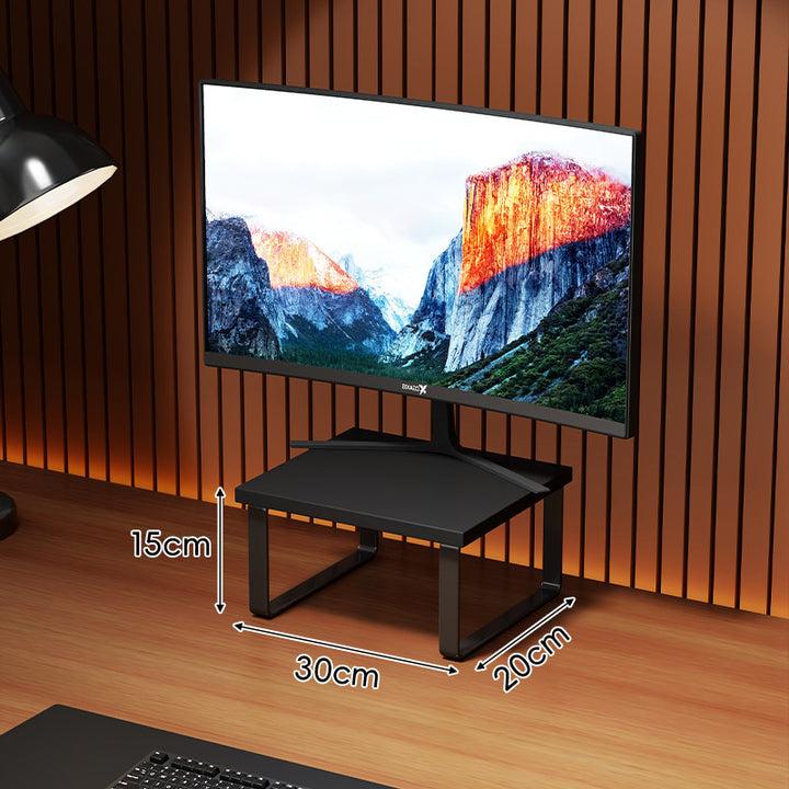 Compact Wooden Monitor Riser with Metal Frame and Under-Shelf Storage
