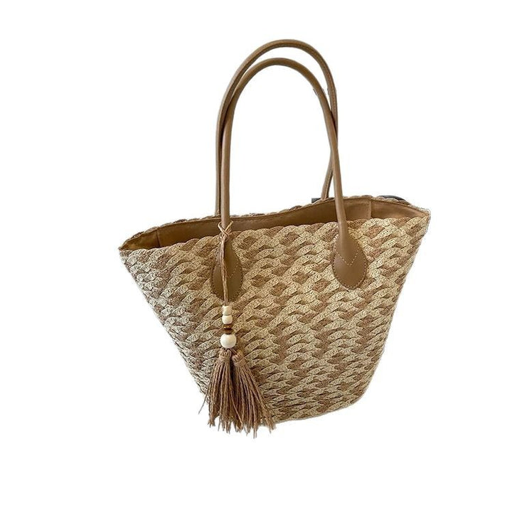 Bast tote bag with stylish zigzag pattern and leather handles Stornfield