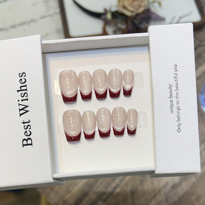 Artistic Gel Press-On Nail Set with Elegant French Tips Stornfield