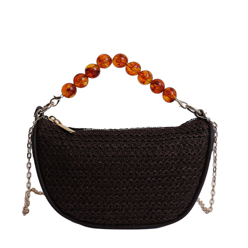 Stylish Woven Handbag with Beaded Handle Stornfield