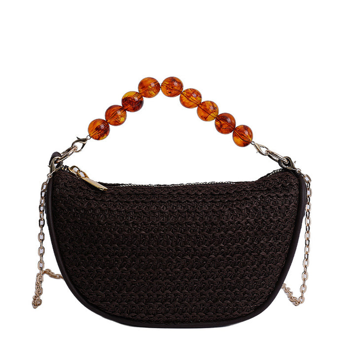 Stylish Woven Handbag with Beaded Handle Stornfield
