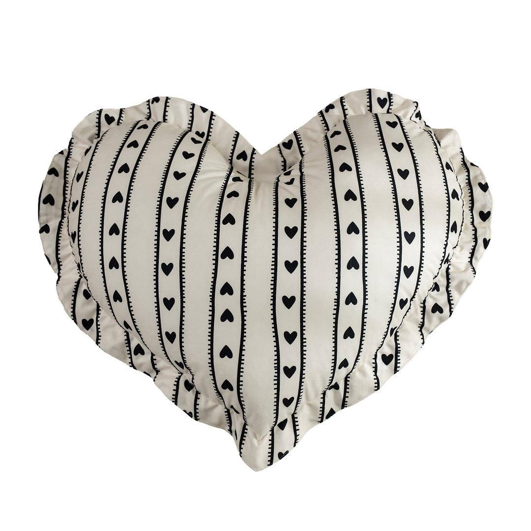 Heart-shaped cotton decorative cushion with gathered edge and heart stripe motif Stornfield
