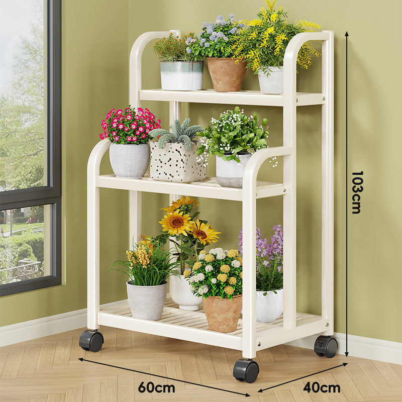 Three-Tier Rolling Metal Plant Display Shelf