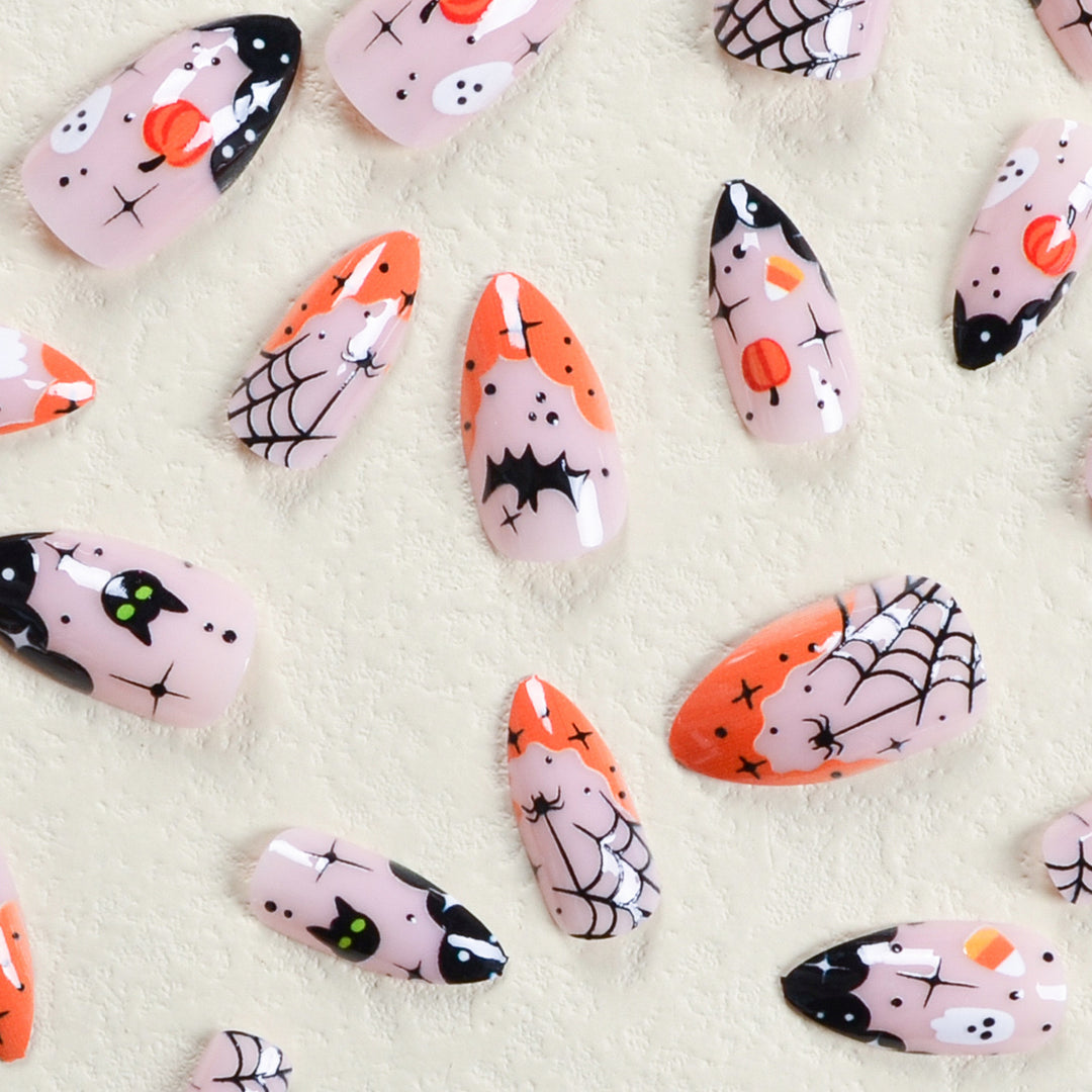 Halloween Fake Nail Set with Creepy Designs and Detailed Decorations Stornfield