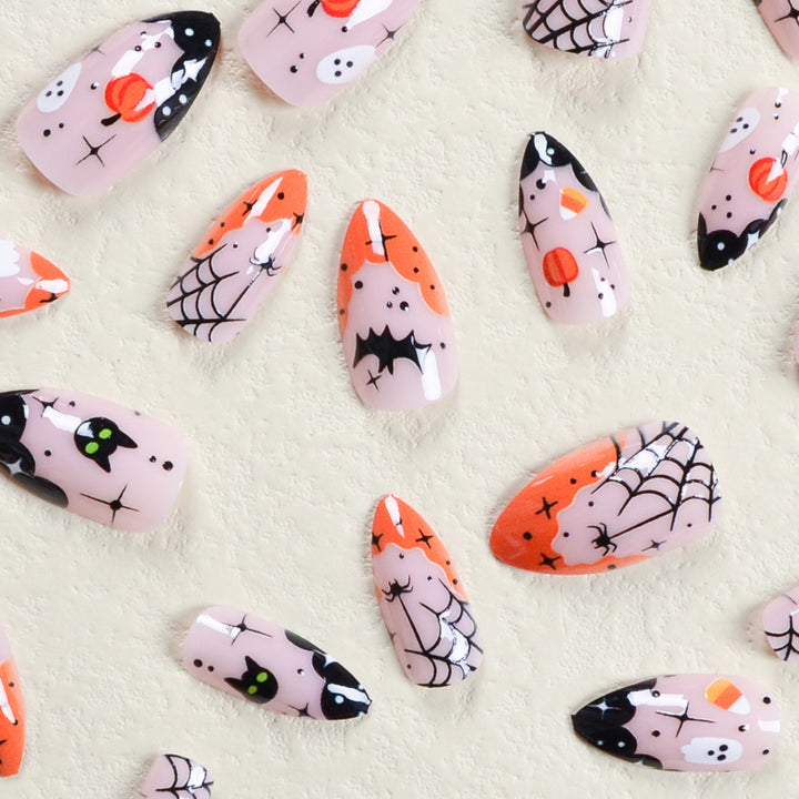 Halloween Fake Nail Set with Creepy Designs and Detailed Decorations Stornfield