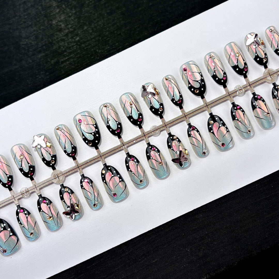 Artistic Press-On Nail Set with Floral Designs