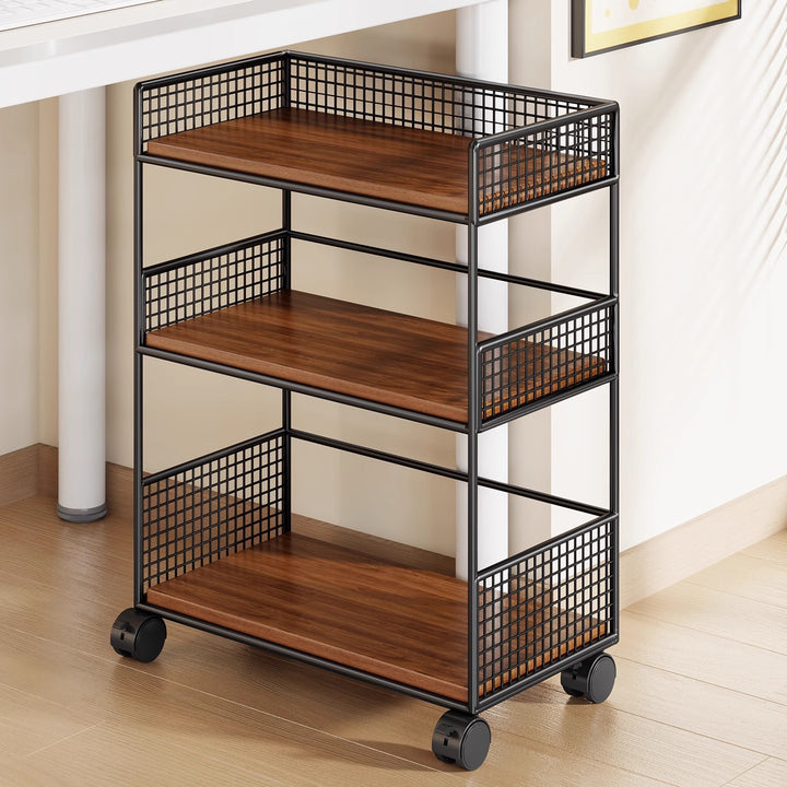 Slim Three-Tier Rolling Mesh Storage Cart with Locking Casters and Ventilated Shelves