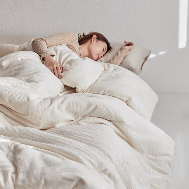 Breathable Waffle-Weave Cotton-Linen Comforter with Hypoallergenic Fill