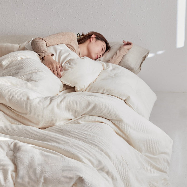Breathable Waffle-Weave Cotton-Linen Comforter with Hypoallergenic Fill