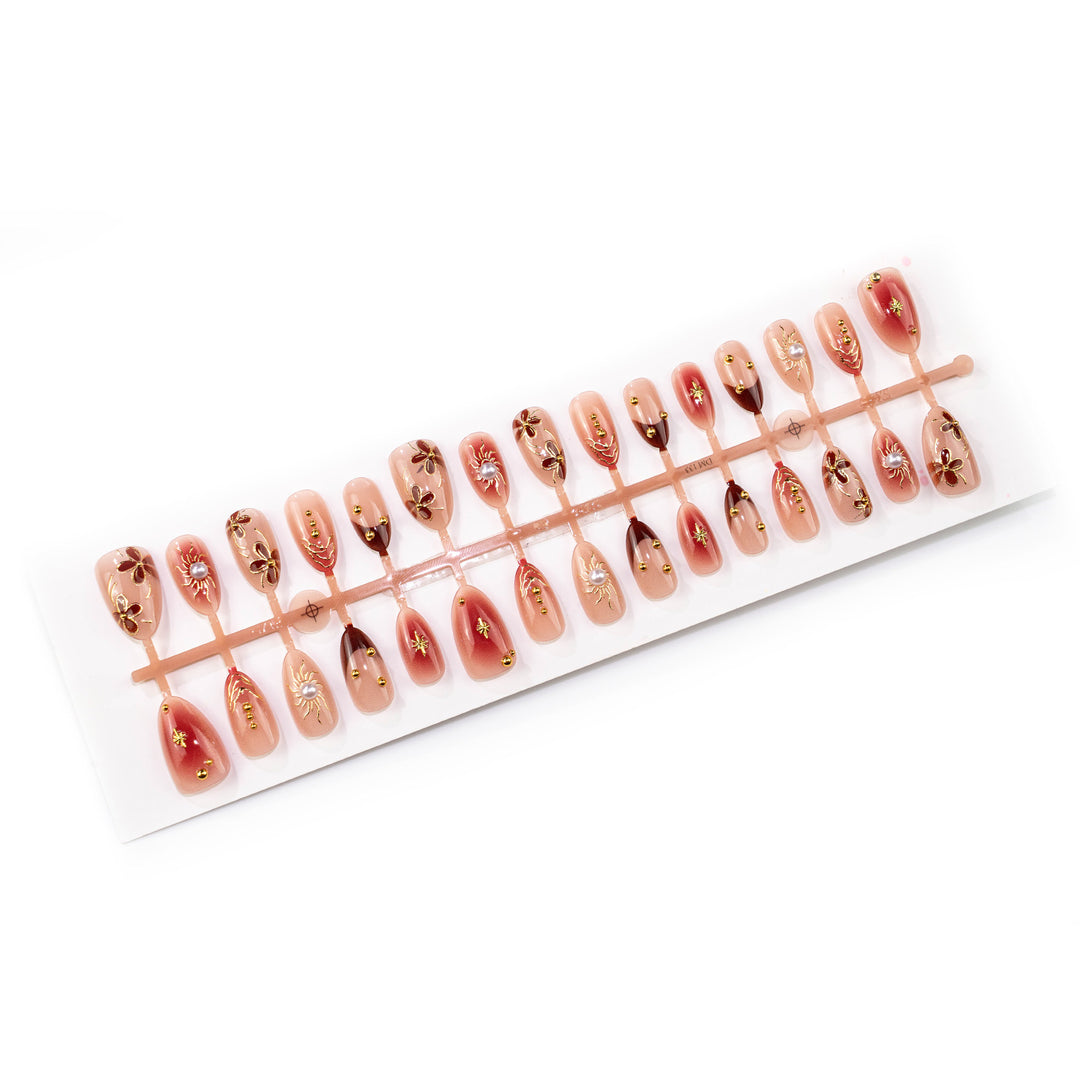 Luxury Artistic Press-On Nail Art Set with Floral and Pearl Accents
