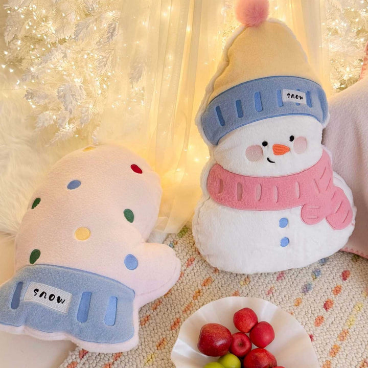 Plush Semi-Circle Decorative Throw Pillow with Snowman Appliqué and Pom-Pom Hat