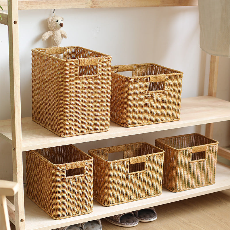 Handwoven Rectangular Storage Basket with Cutout Handles Stornfield