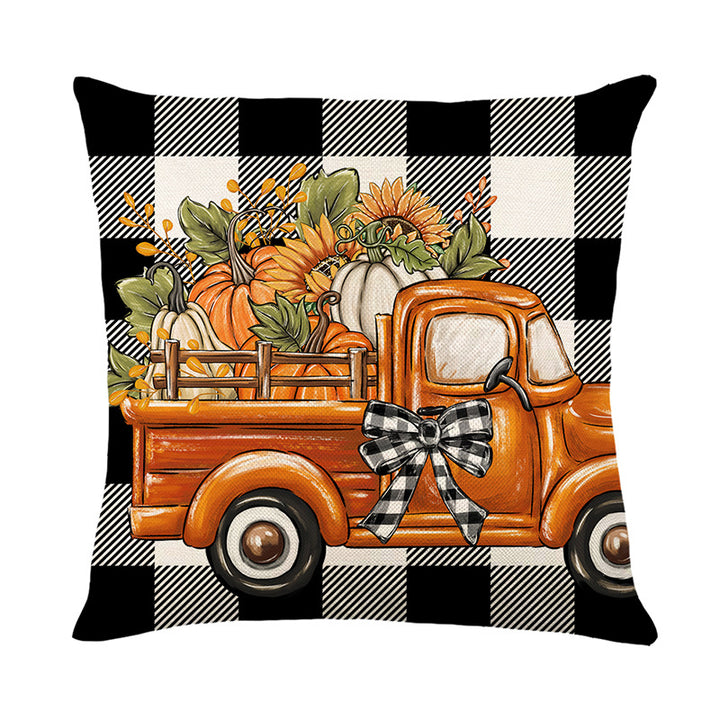 Decorative Cotton-Linen Fall Hello Pumpkin Square Throw Pillow Cover with Hidden Zipper