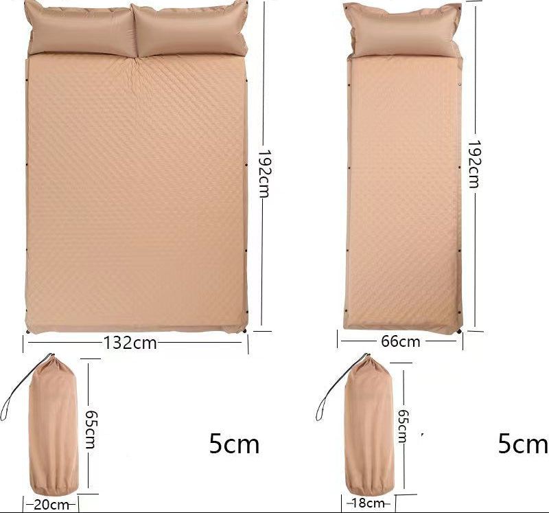 double connectable inflatable camping mattress with integrated dual pillows, egg-crate comfort surface and compact carry sack Stornfield