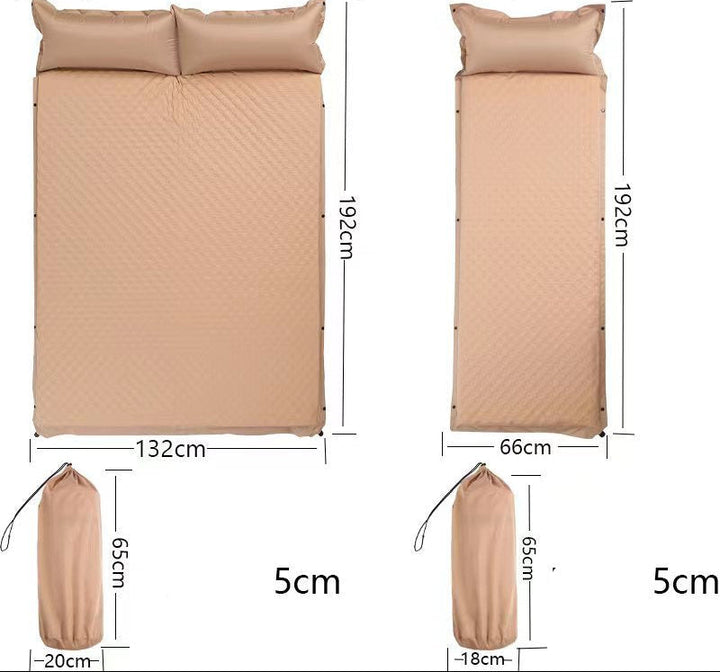 double connectable inflatable camping mattress with integrated dual pillows, egg-crate comfort surface and compact carry sack Stornfield