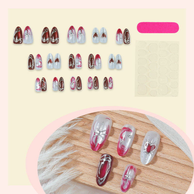 Artistic Press-On Nail Art Set with Elegant Heart Designs Stornfield
