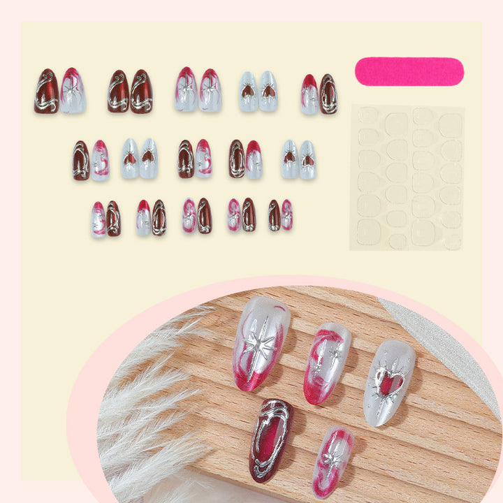 Artistic Press-On Nail Art Set with Elegant Heart Designs Stornfield