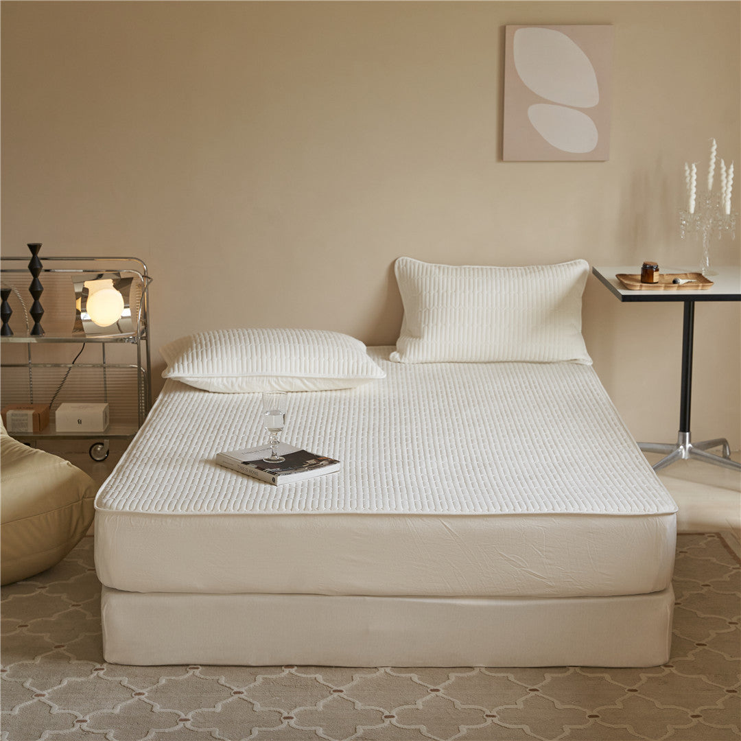 Quilted Mattress Pad and Pillow Sham Set with Deep-Fit Elastic and Breathable Microfiber Top