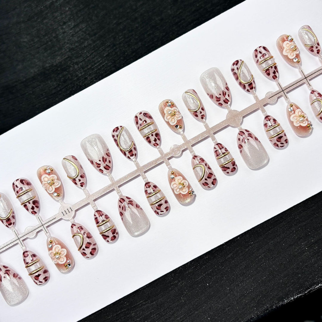 Decorative Press-On Nail Art Kit with Floral and Gem Accents