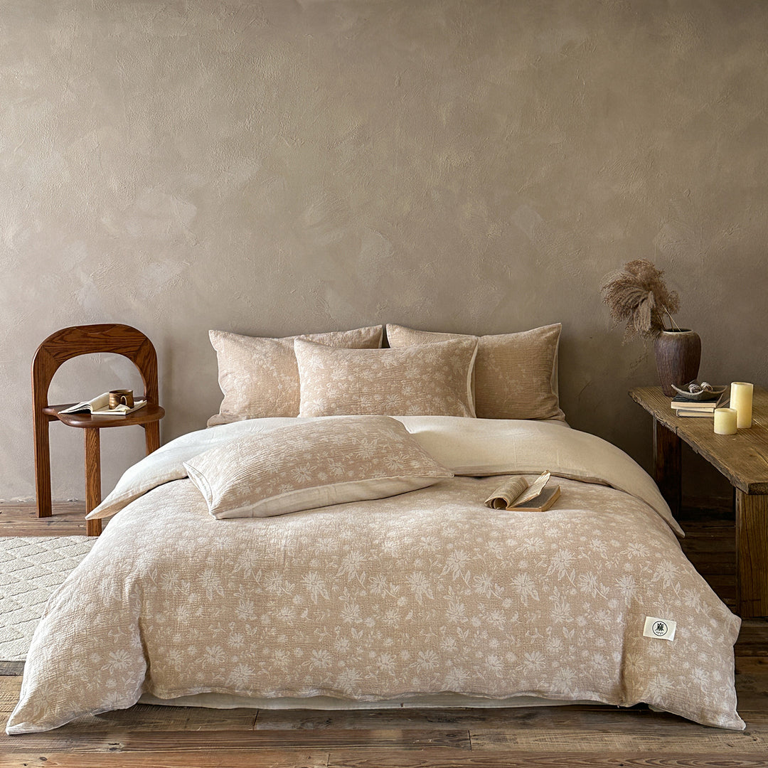 Jacquard Washed Linen-Cotton Duvet Cover Set with Decorative Pillow Shams